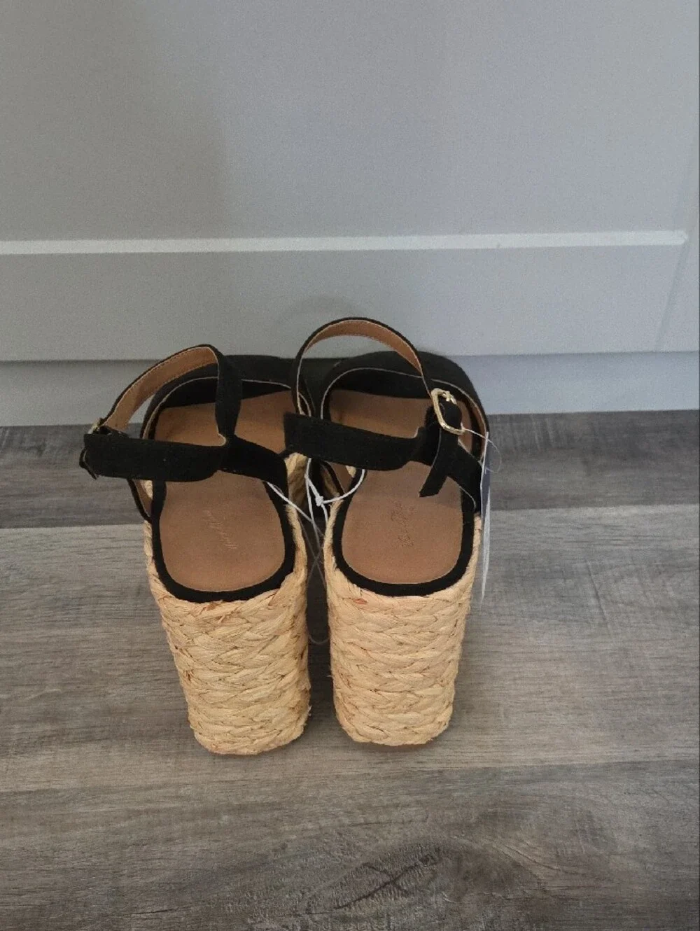 Women’s Black Espadrille Wedge Sandals with Ankle Strap, Size 10, New In Box